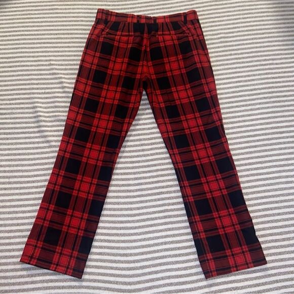 GAP Plaid Tailored Crop Pants Red Straight Leg Zip Fly Size 4 Regular Stretch - Picture 2 of 4